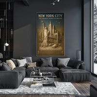 New York City Landmarks Cityscape Poster Vintage Wall Art