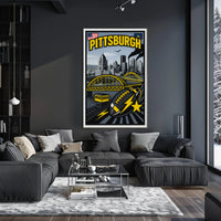 Pittsburgh Skyline and Symbols Poster PosterGoat