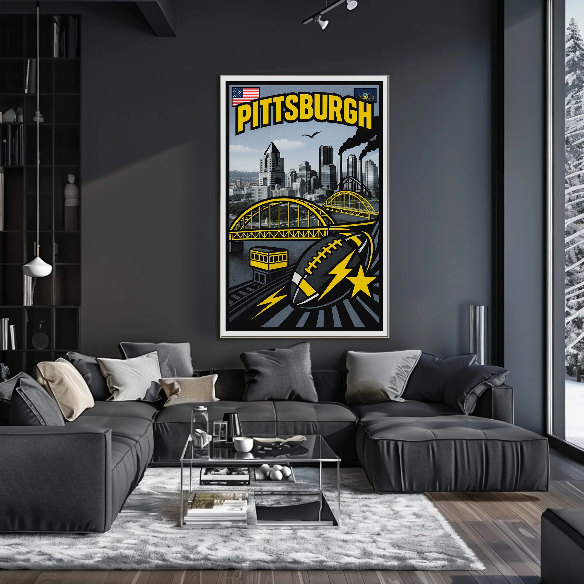 Pittsburgh Skyline and Symbols Poster PosterGoat