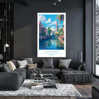 Cambridge Charm: Idyllic Canal Cityscape Travel Poster