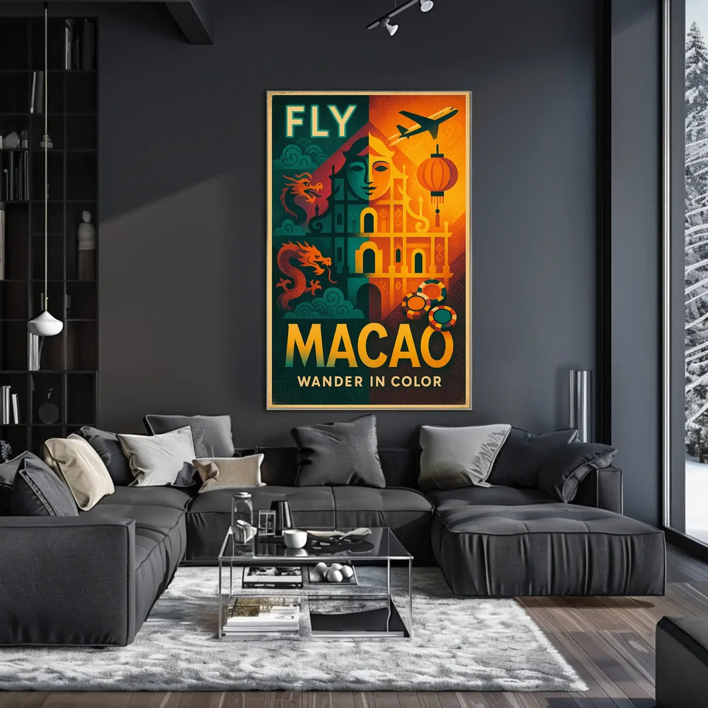Fly Macao Travel with Vibrant Cultural Adventure Travel Poster PosterGoat