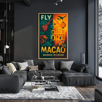 Fly Macao Travel with Vibrant Cultural Adventure Travel Poster PosterGoat