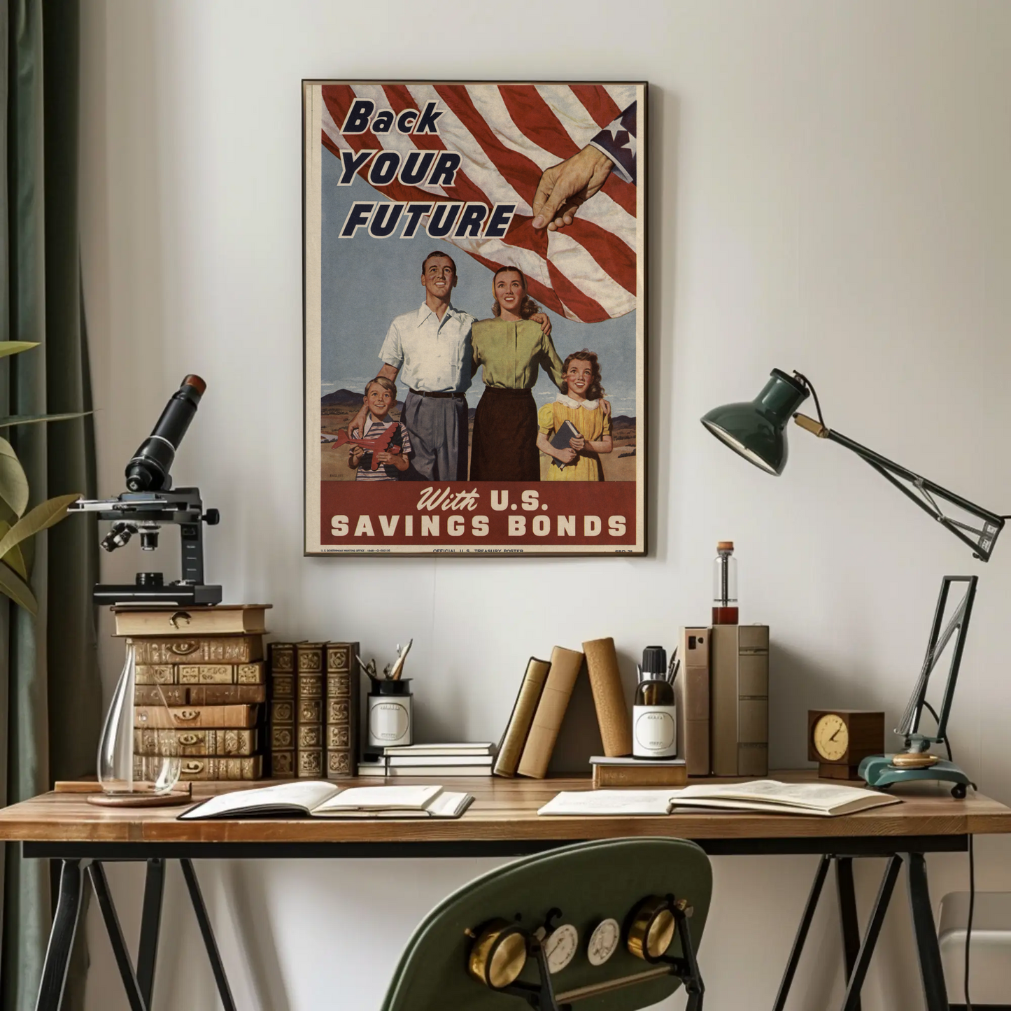 Back Your Future With U.S. Savings Bonds Vintage War Propaganda Poster