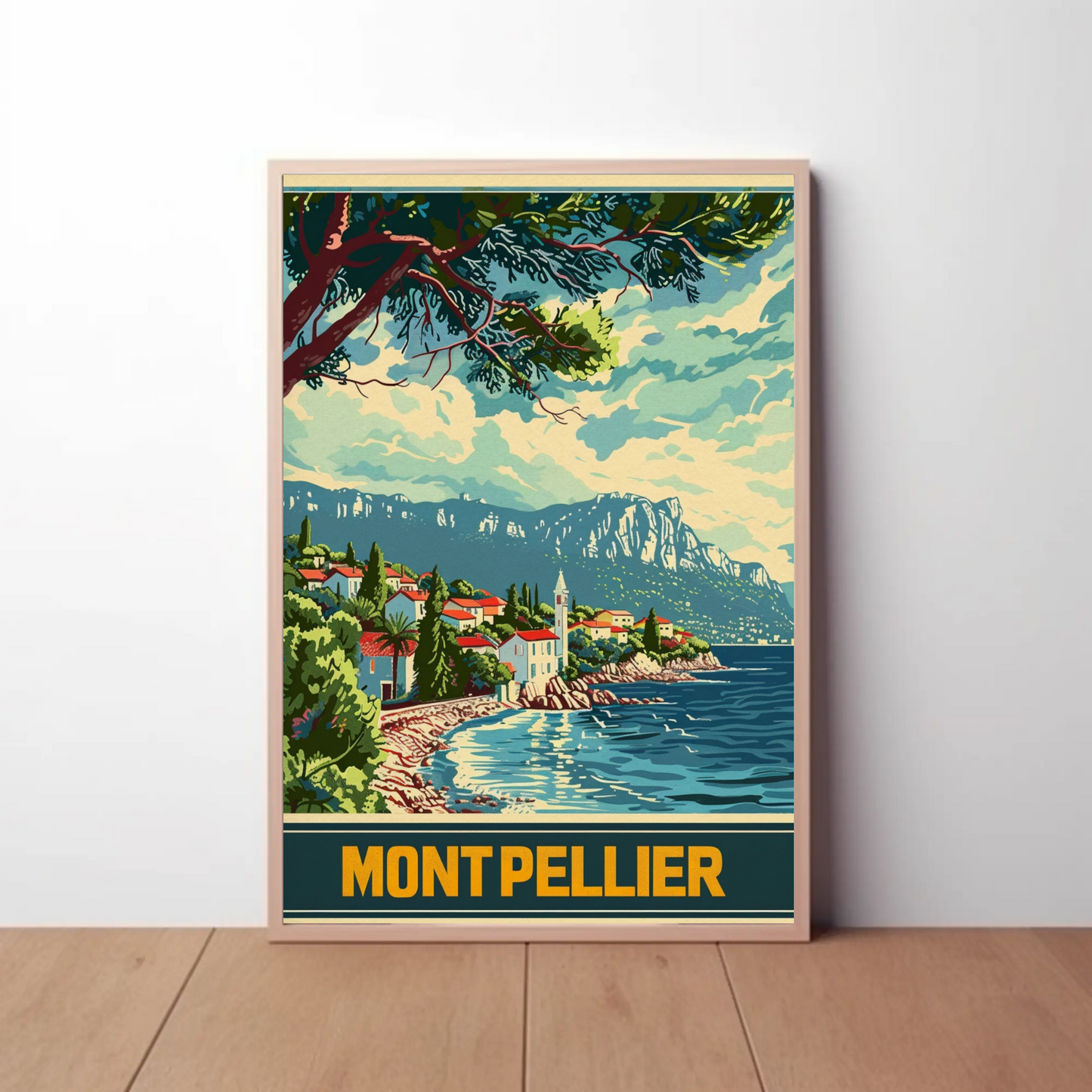 Montpellier Seaside Village Cliffs Trees Travel Poster