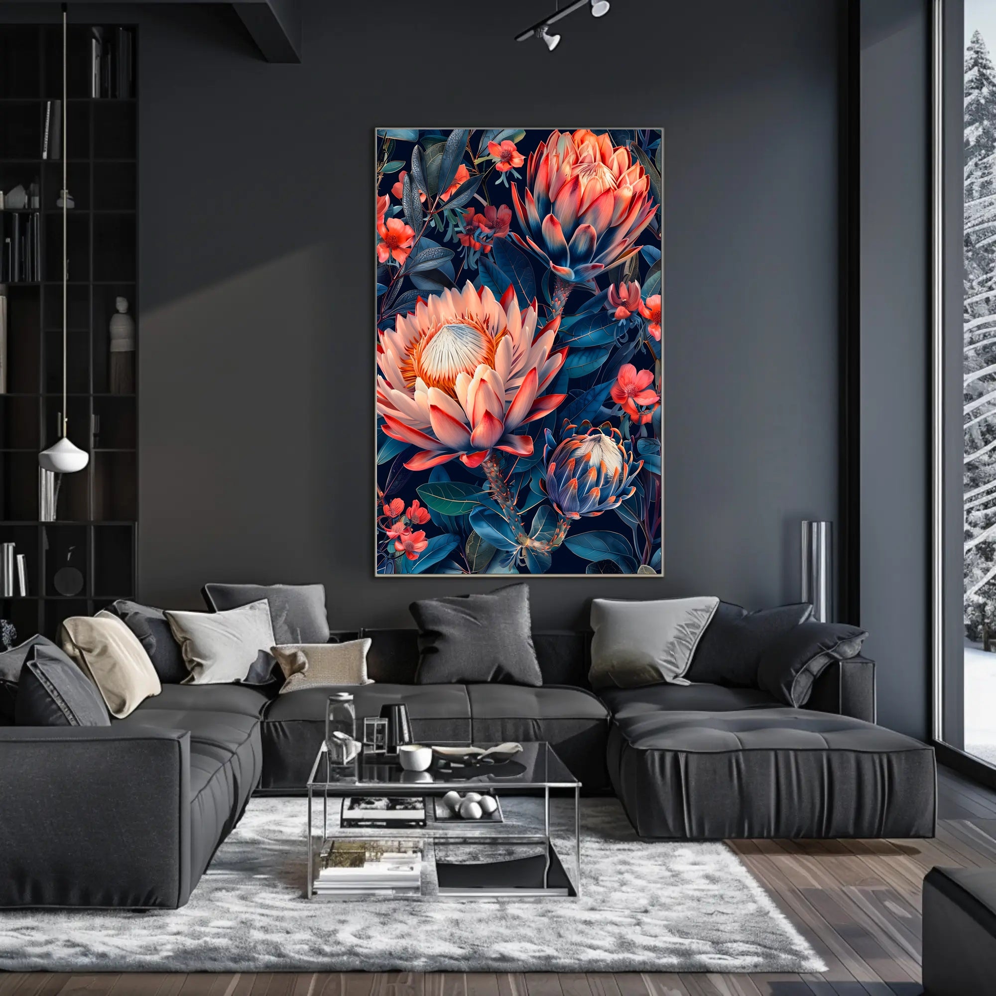Vibrant Protea Flower Botanical Art Print - Artistic Poster