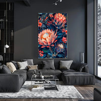 Vibrant Protea Flower Botanical Art Print - Artistic Poster