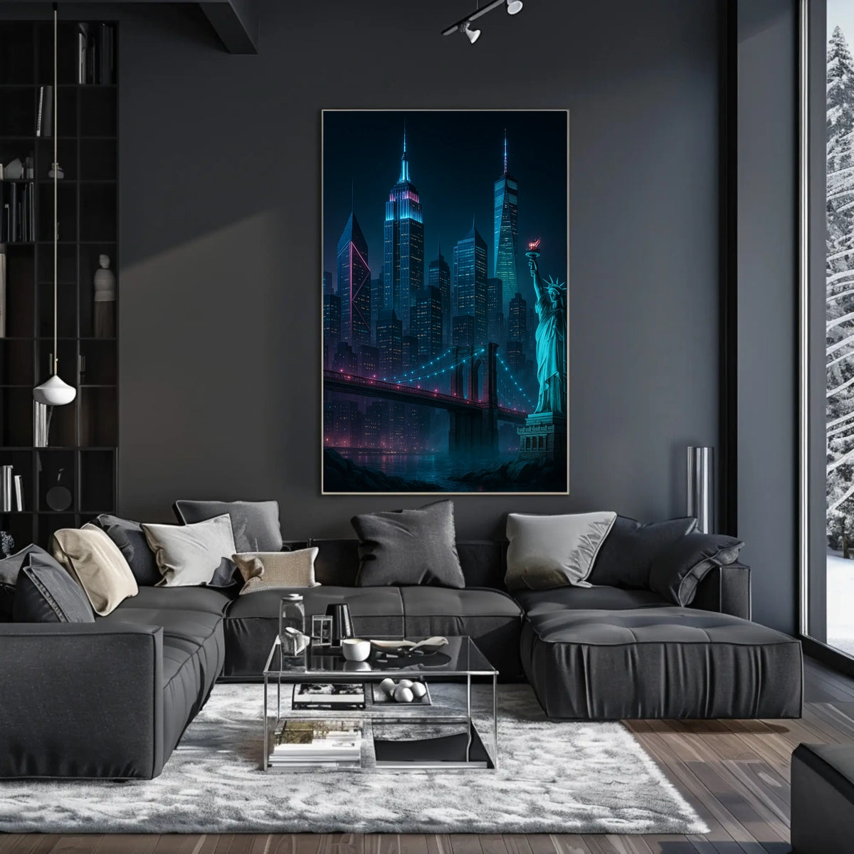 Futuristic New York Cityscape Poster Modern Wall Art
