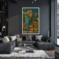 New York City Icons Vibrant Poster Modern Wall Art