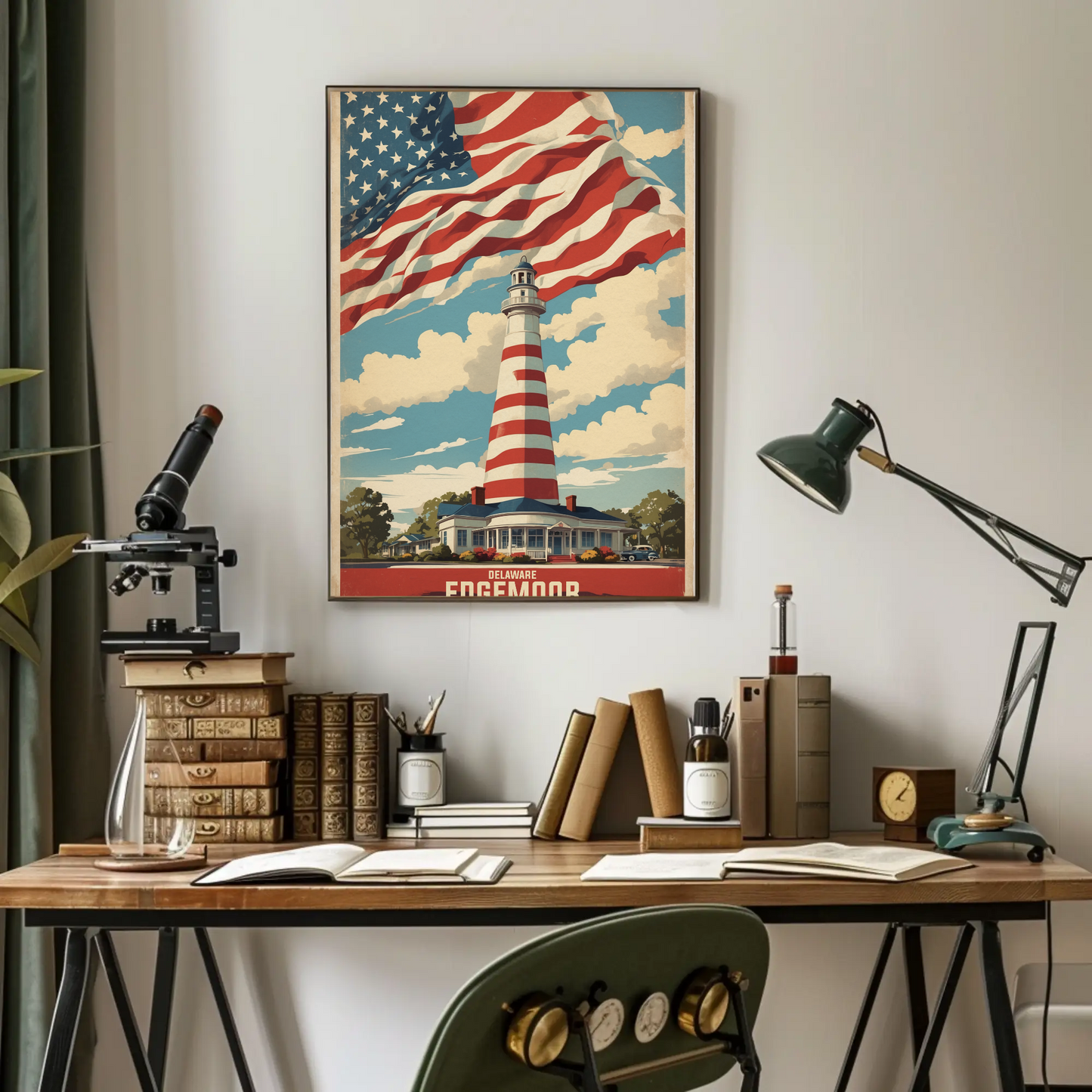 Edgemoor Delaware Lighthouse Pride Vintage Travel Poster
