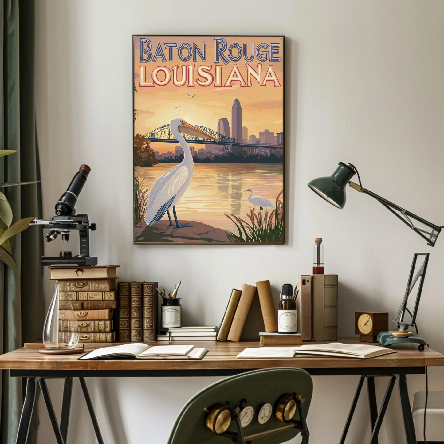 Baton Rouge Louisiana Pelican Vintage Poster