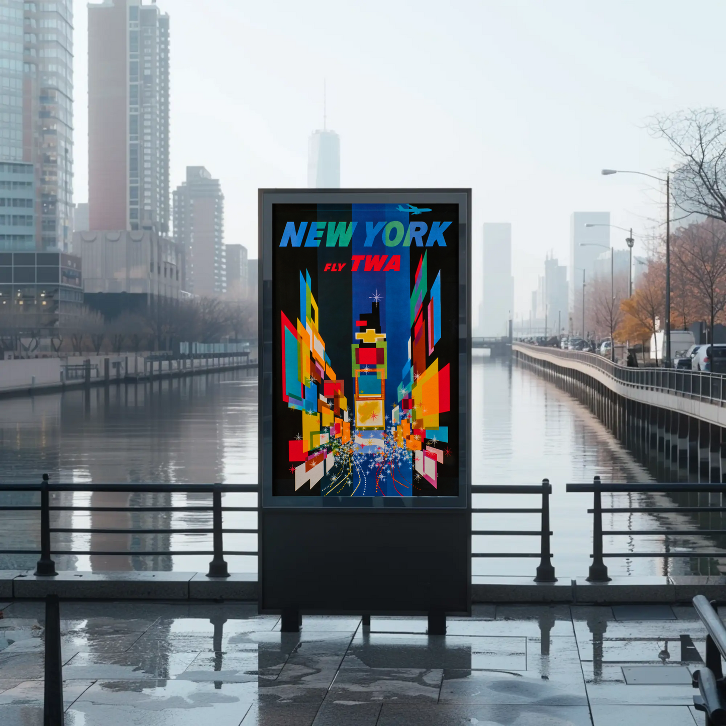 1960s New York Times Square TWA Vintage Style Travel Poster