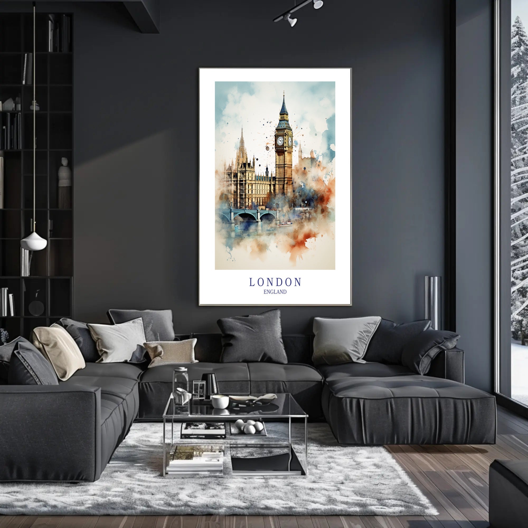 Big Ben Art: Watercolor London Urban Cityscape Poster PosterGoat