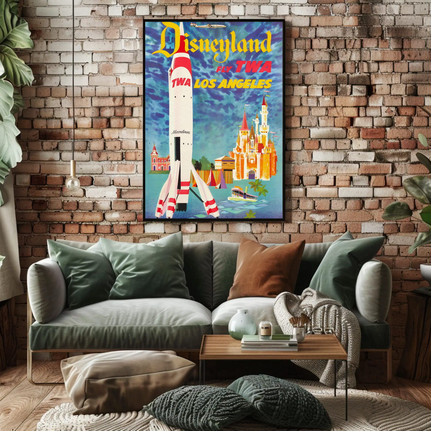 1955 TWA Disneyland Moonliner Advertising Travel Poster