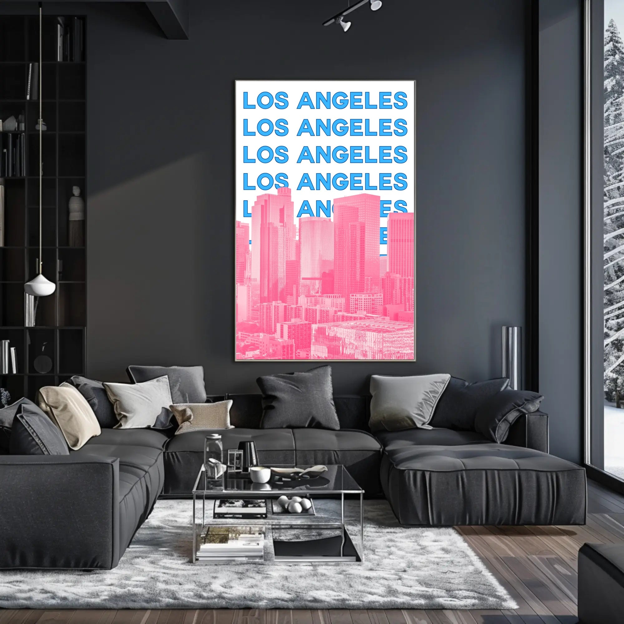 Los Angeles Skyline Repeated Text Dynamic Travel Poster PosterGoat