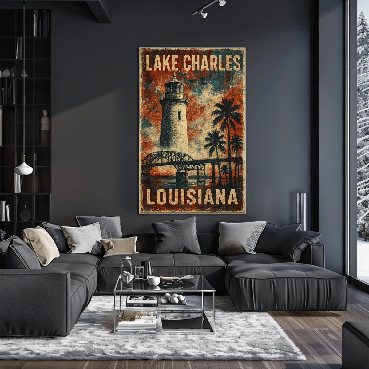 Vintage Louisiana Lighthouse Coastal Travel Poster