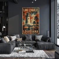 Vintage Louisiana Lighthouse Coastal Travel Poster