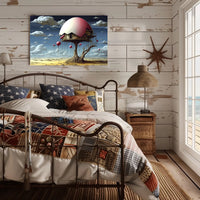 Surreal Desert House with Whimsical Balloons Artistic Poster