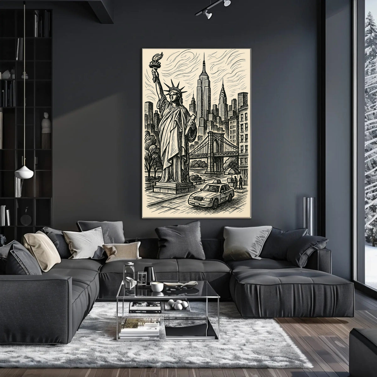 New York City Poster Vintage Monochrome Cityscape Wall Art