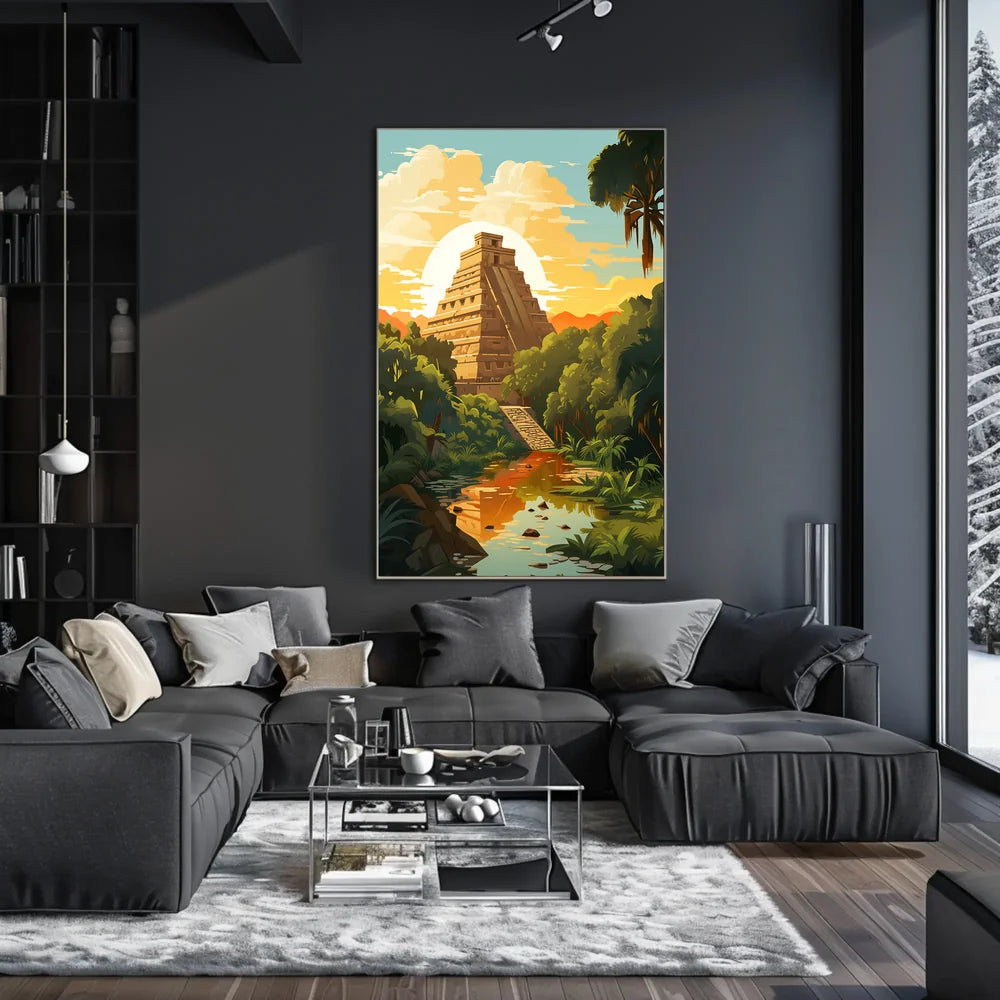 Mayan Pyramid in Lush Jungle Art Poster