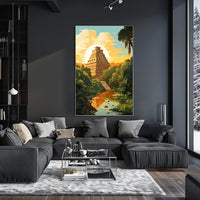 Mayan Pyramid in Lush Jungle Art Poster