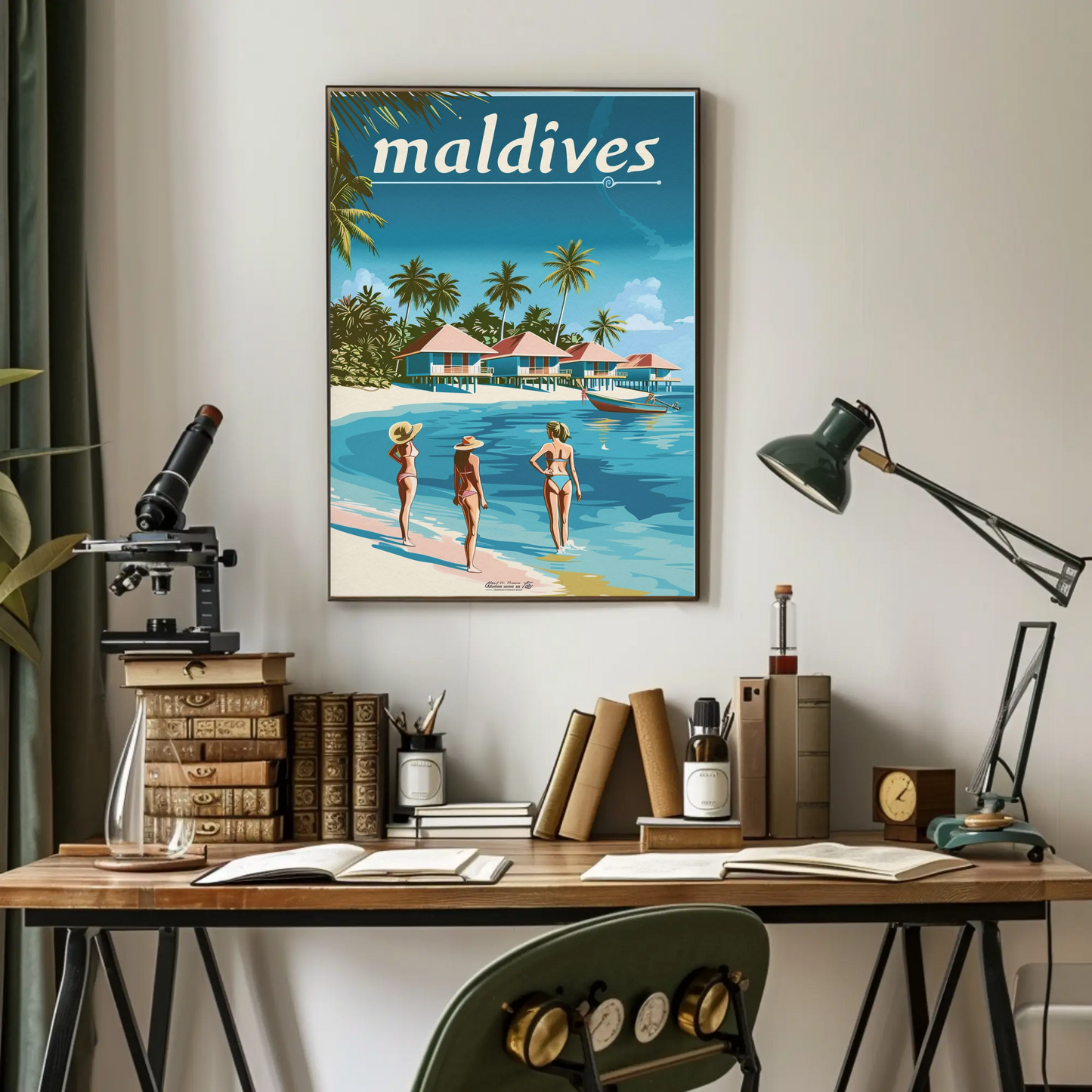 Maldives Vintage Travel Poster - Beachside Paradise