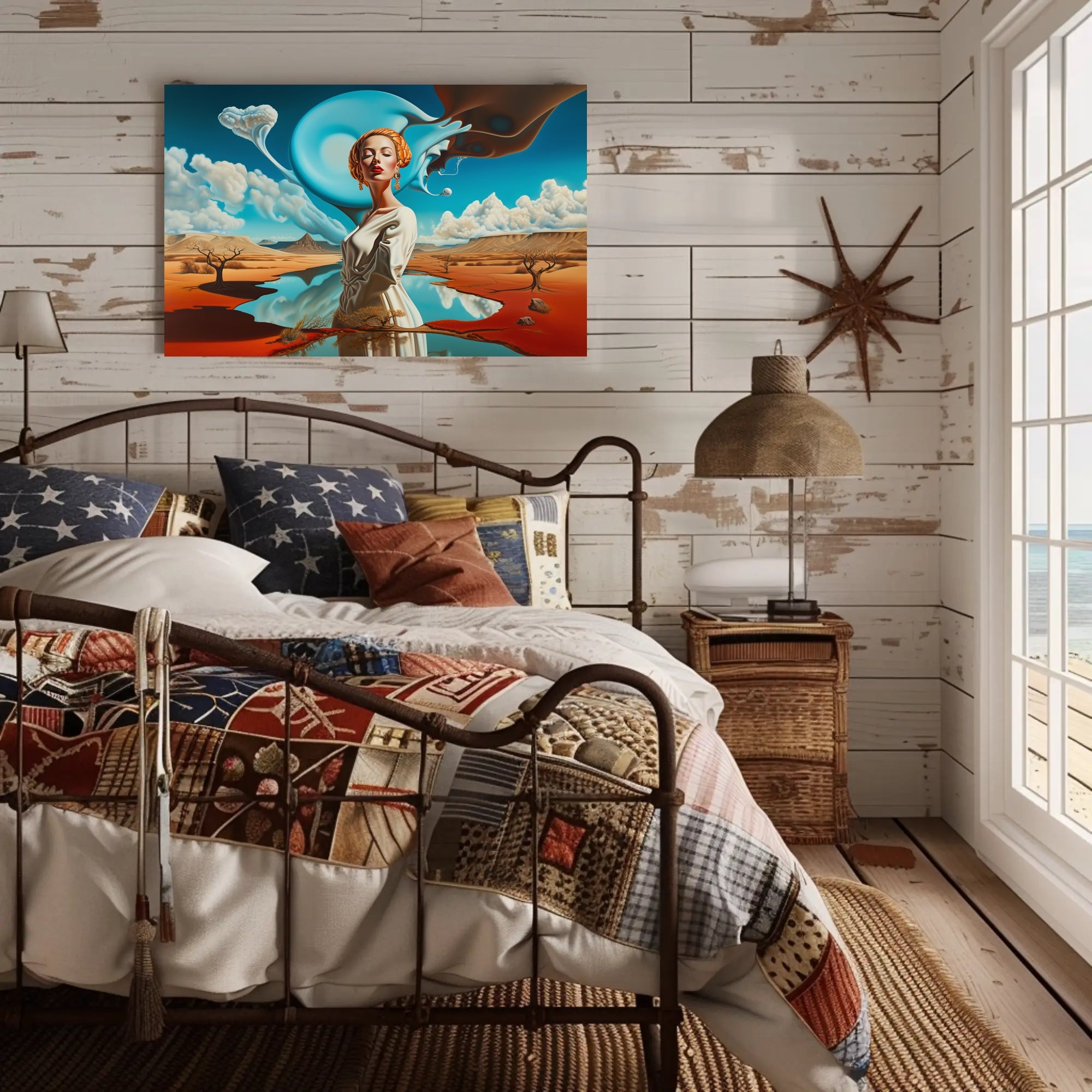 Surreal Desert Landscape with Dreamlike Elements - Artistic Poster