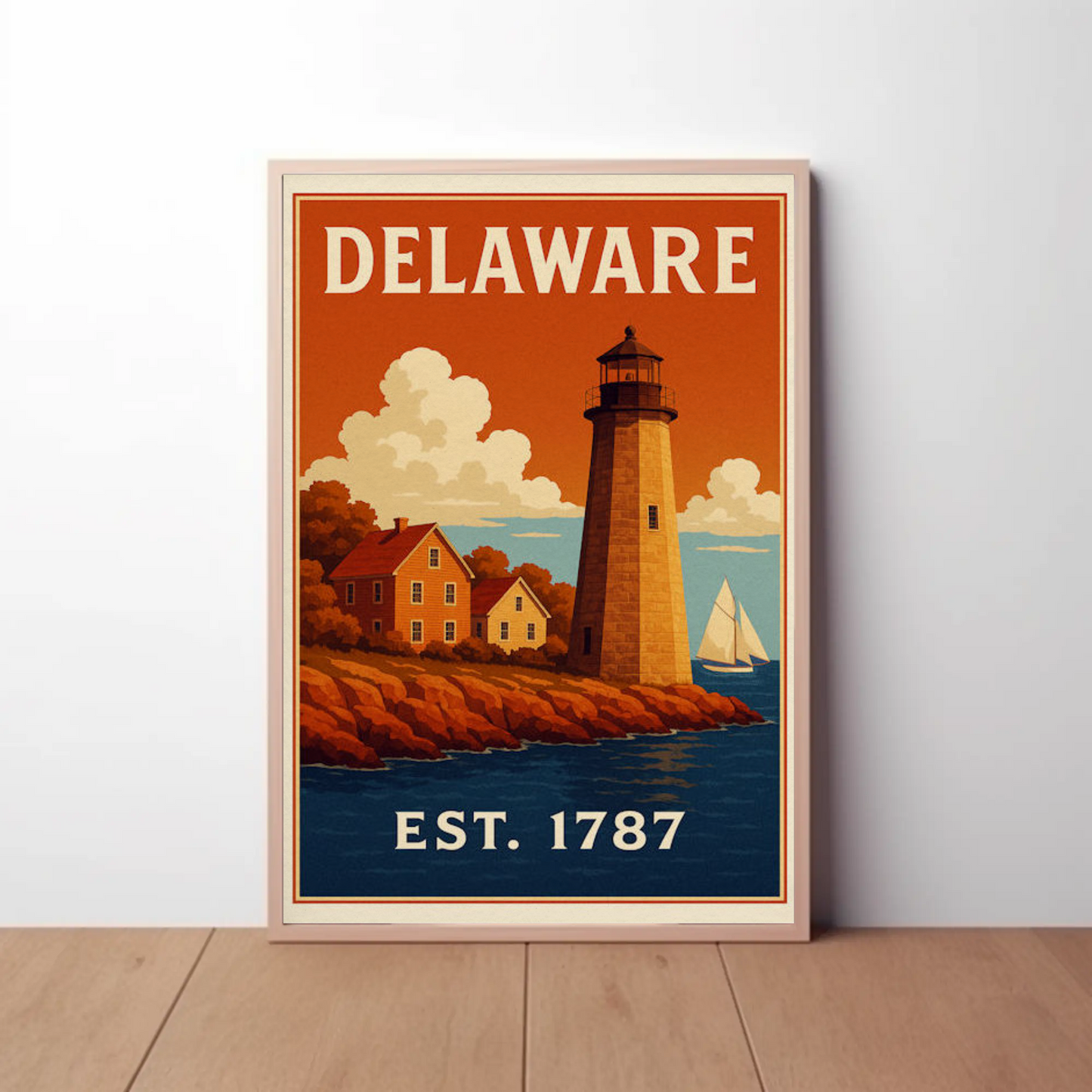 Delaware Coastal Lighthouse Colonial Home Travel Poster