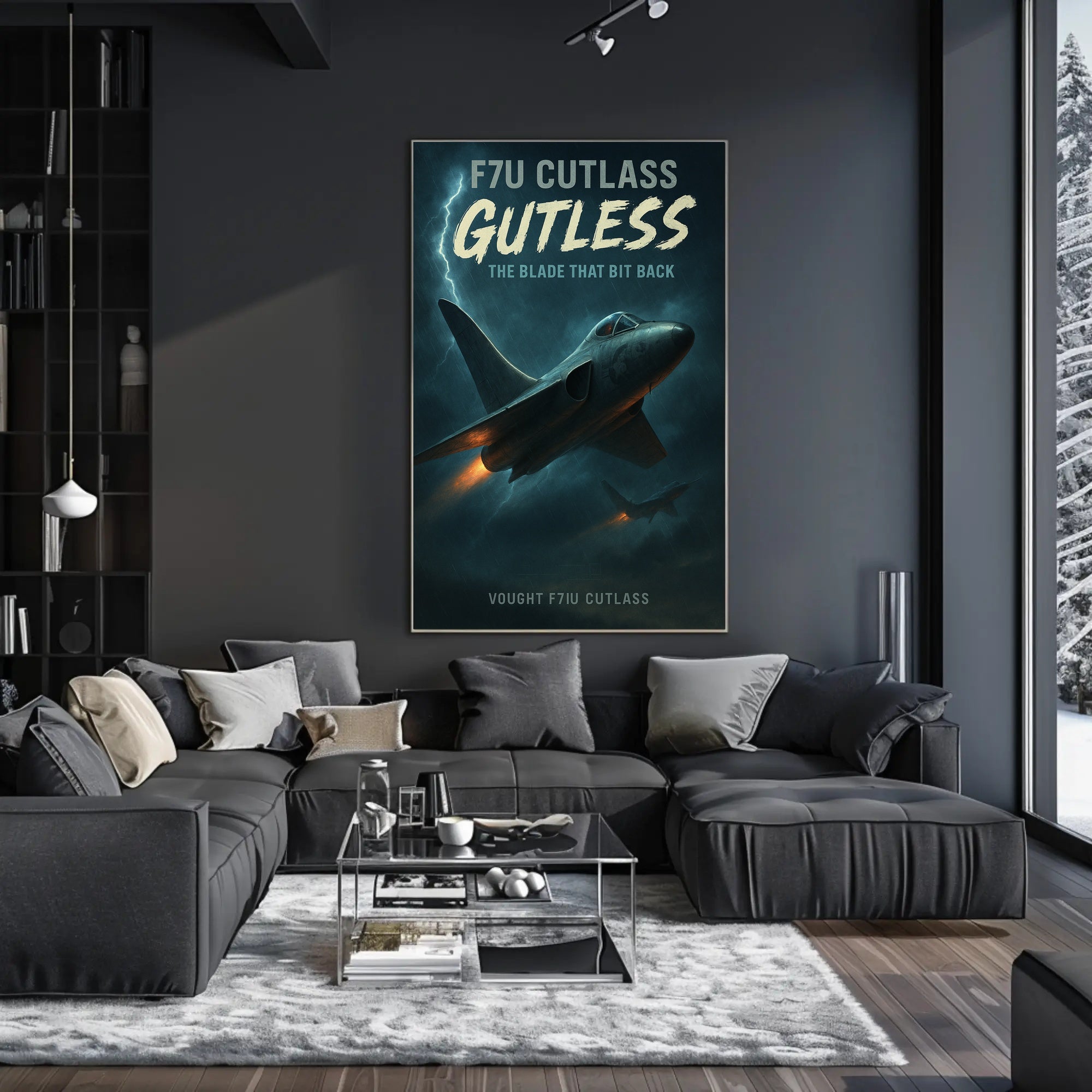 F7U Cutlass Aircraft with Lightning Poster