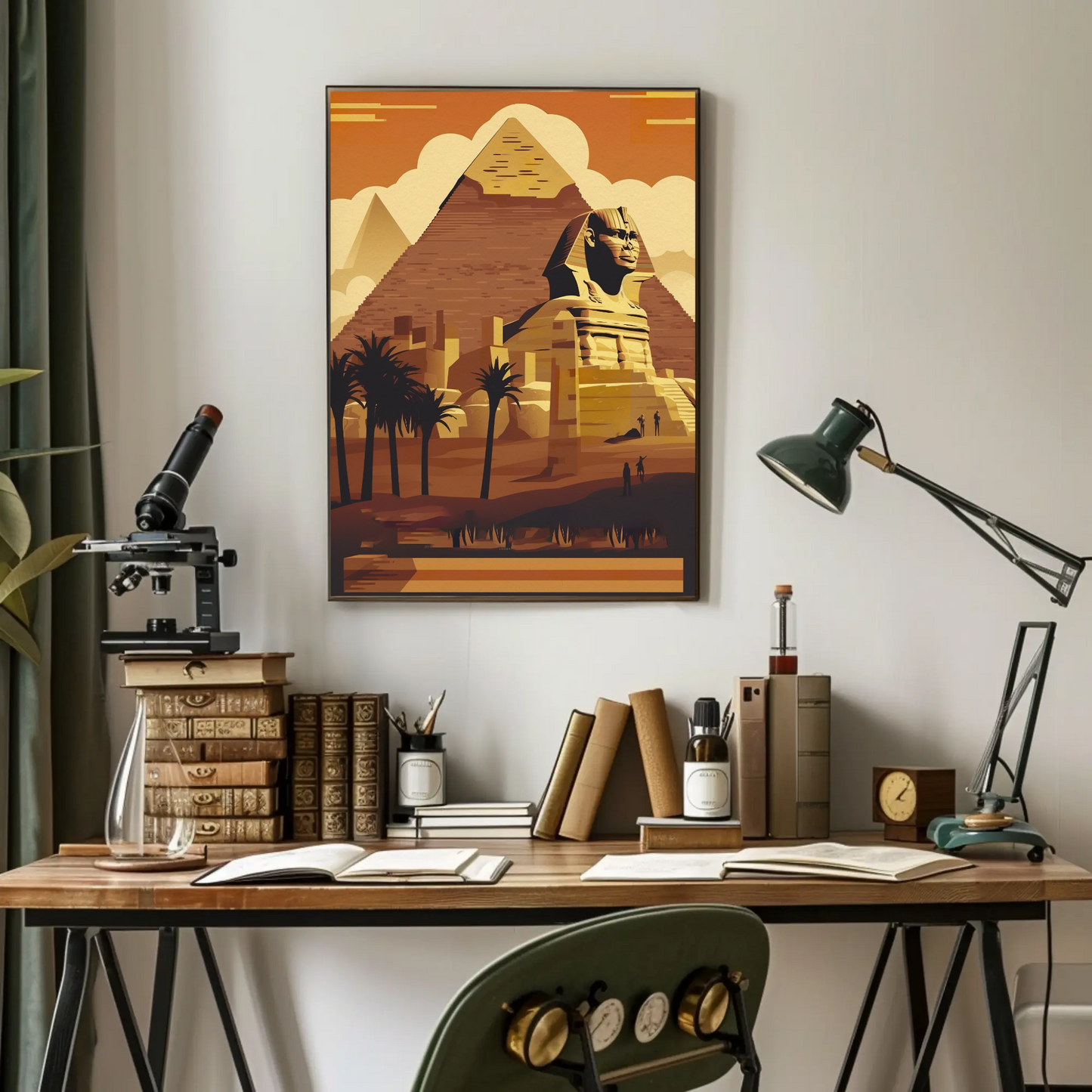 Sphinx Pyramid Desert Sunset View Vintage Travel Poster