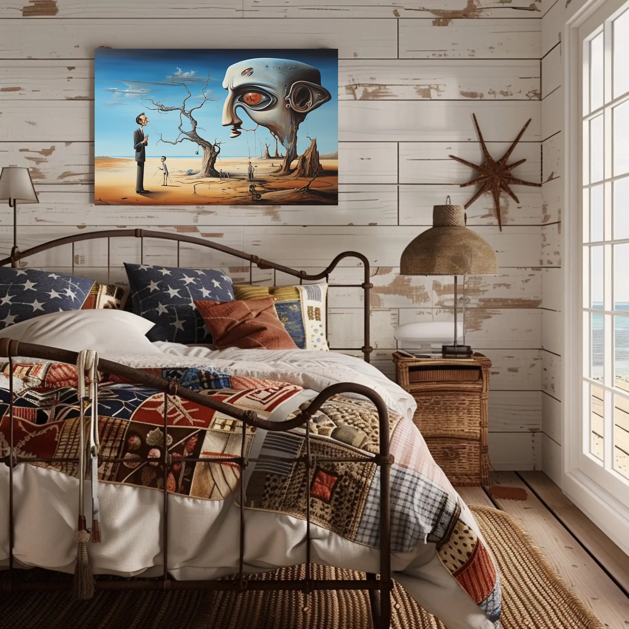 Surreal Dreamscape with Mechanical Head - Artistic Poster