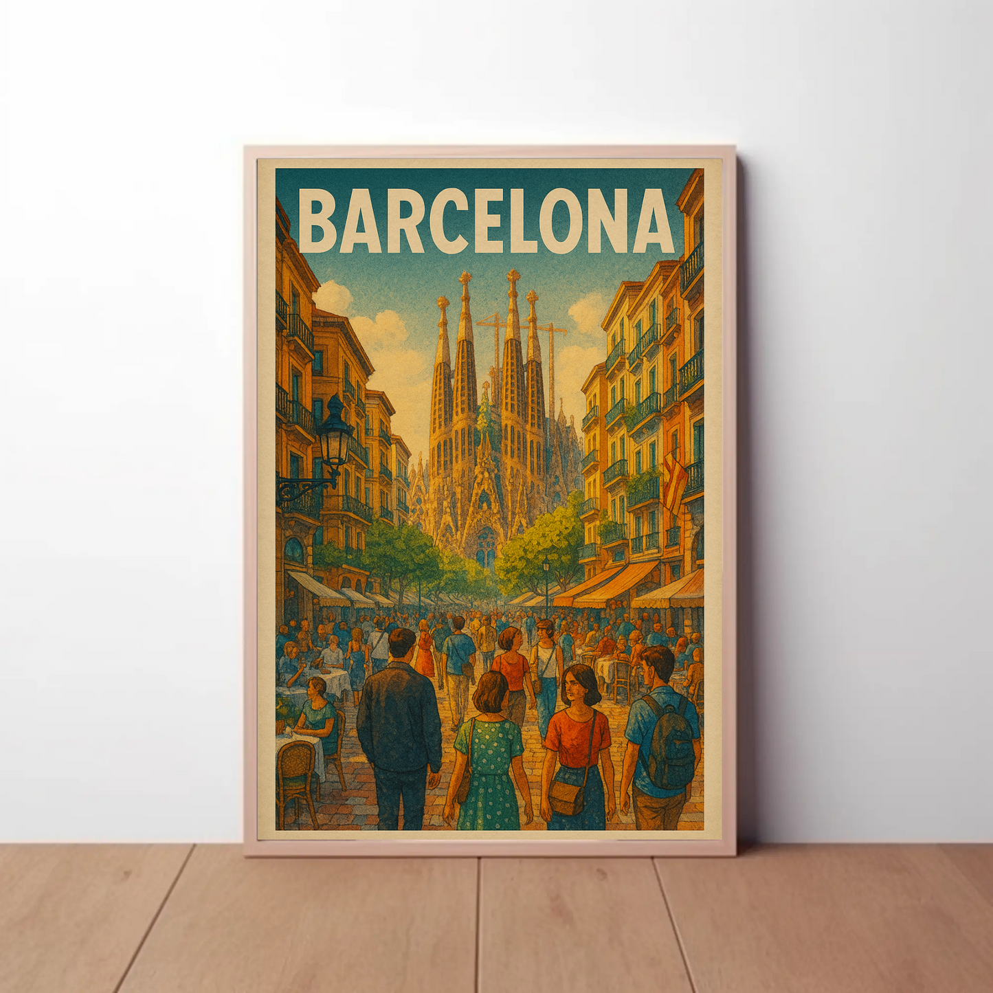 Barcelona Sagrada Familia Street Travel Poster