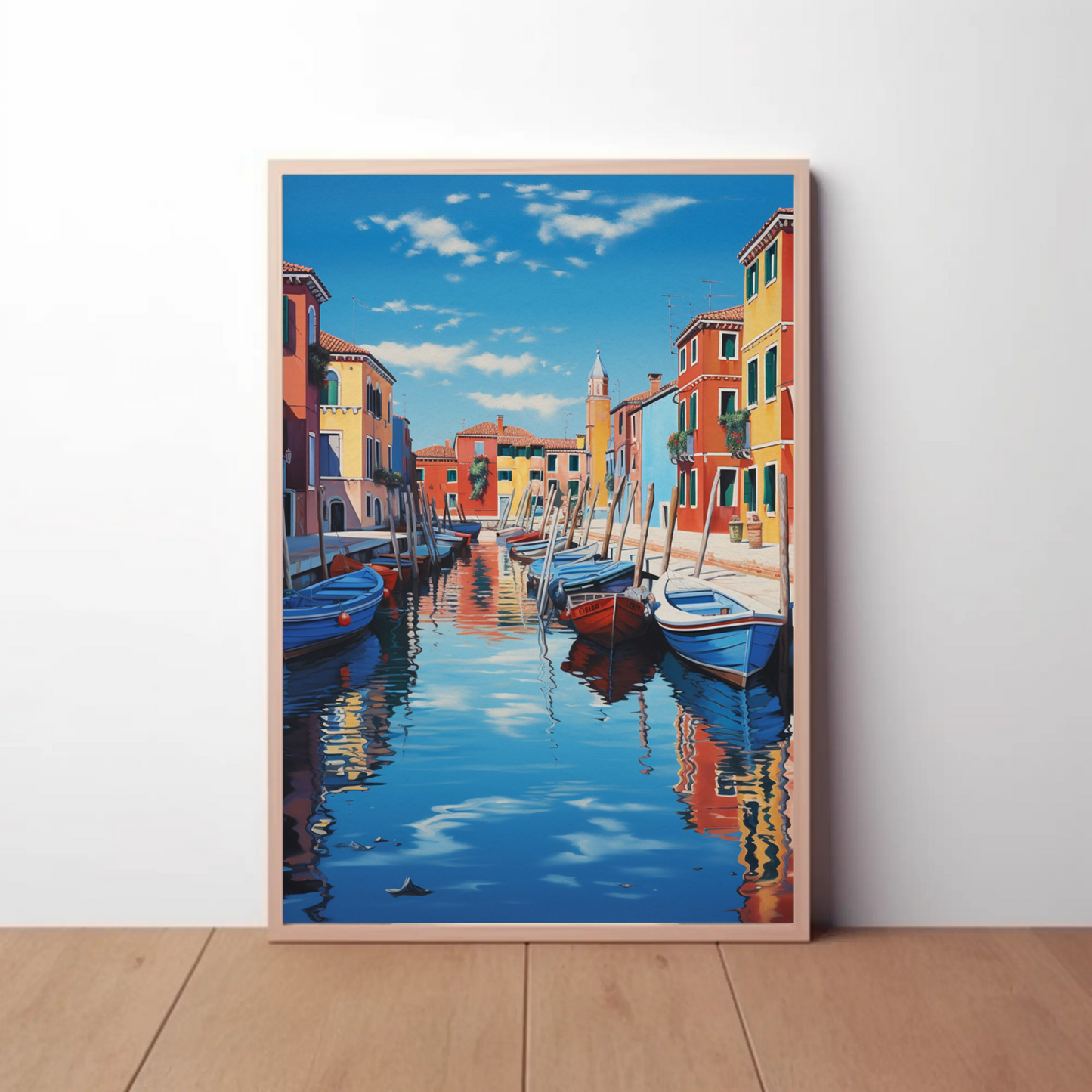 Venetian Canal Boats Italy Colorful Reflections Travel Poster
