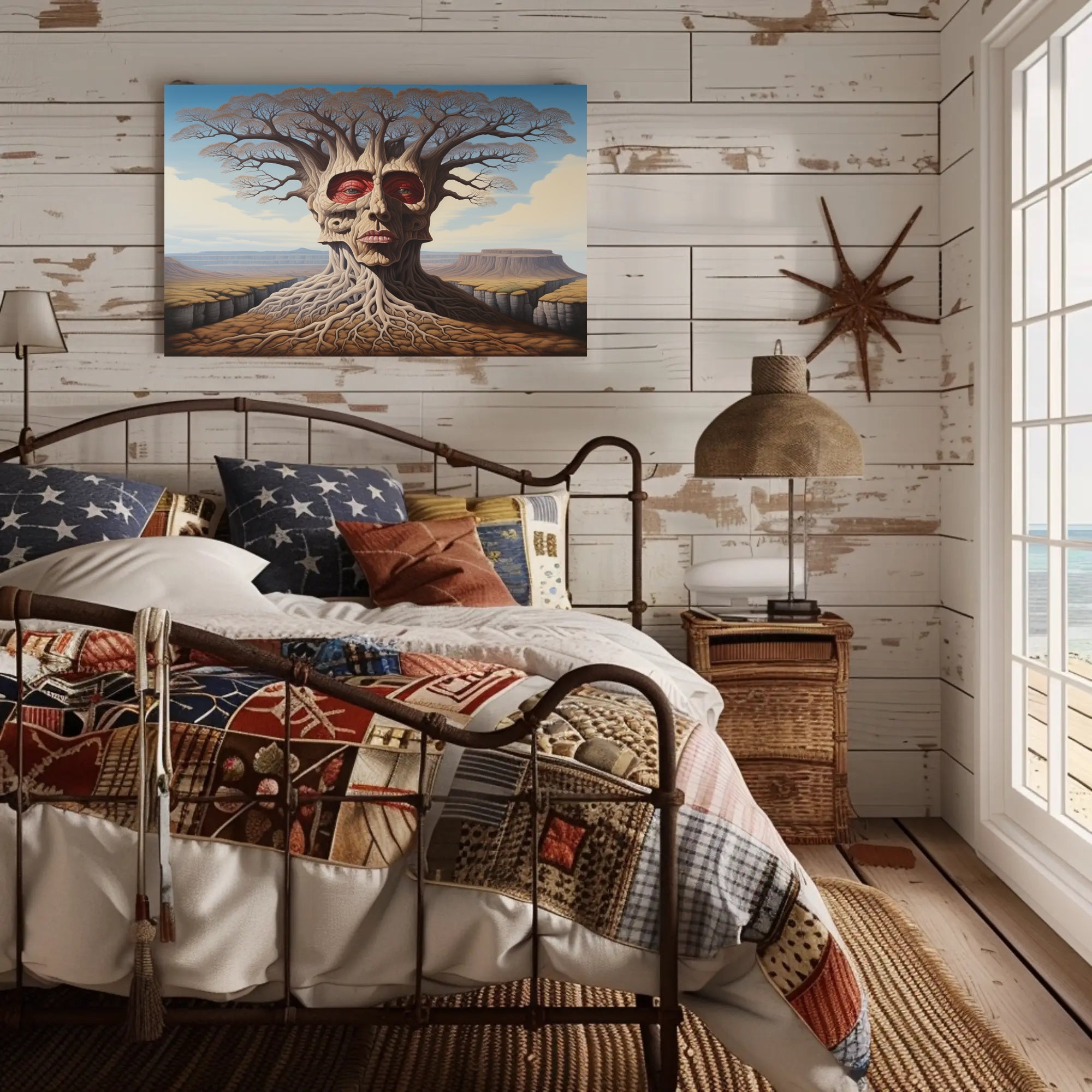 Surreal Tree Face in a Mystical Desert: Artistic Poster