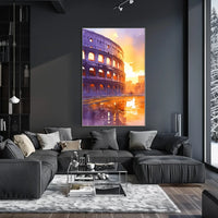 Colosseum Watercolor Sunset Rome Art Poster