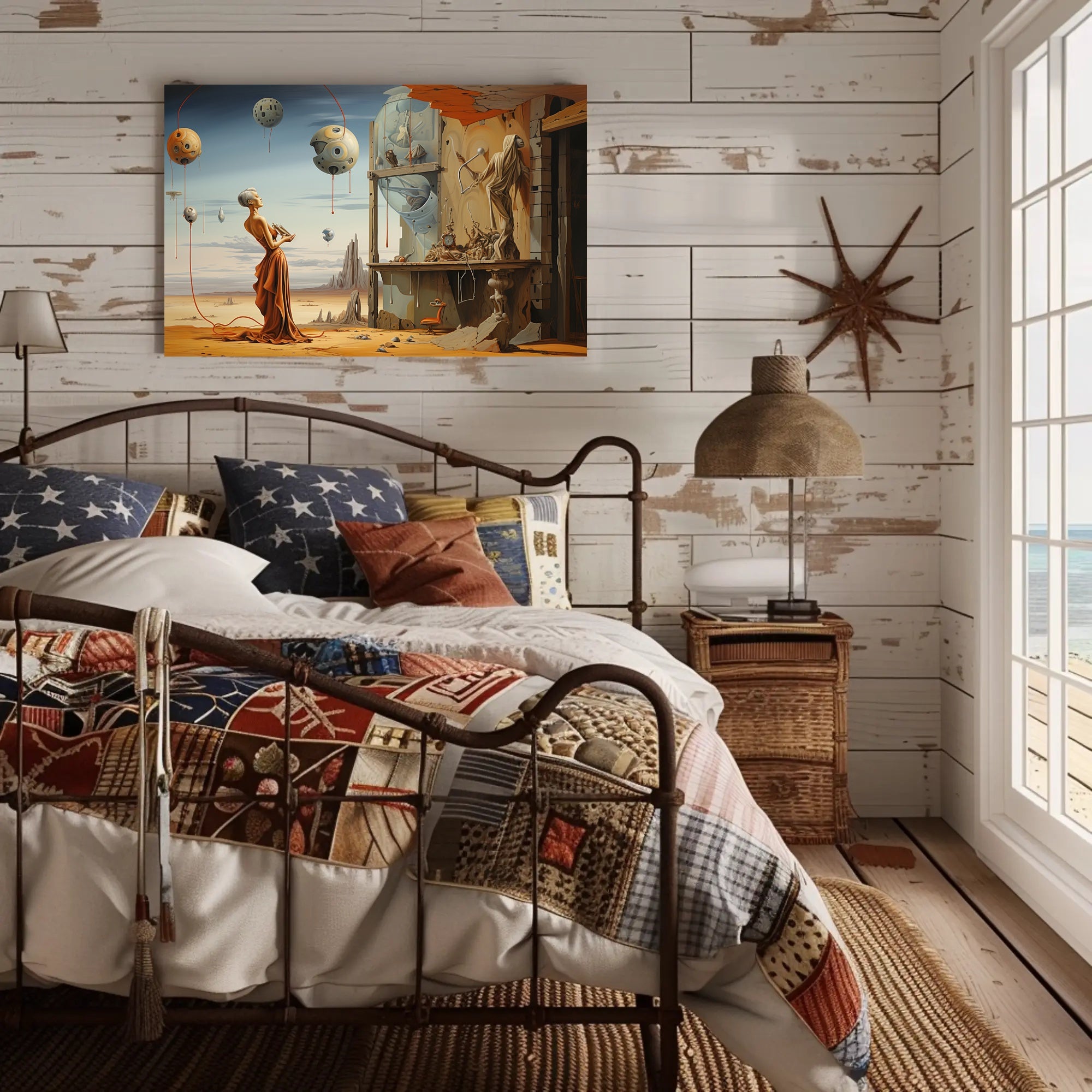 Surreal Desertscape with Futuristic Figure: Artistic Poster