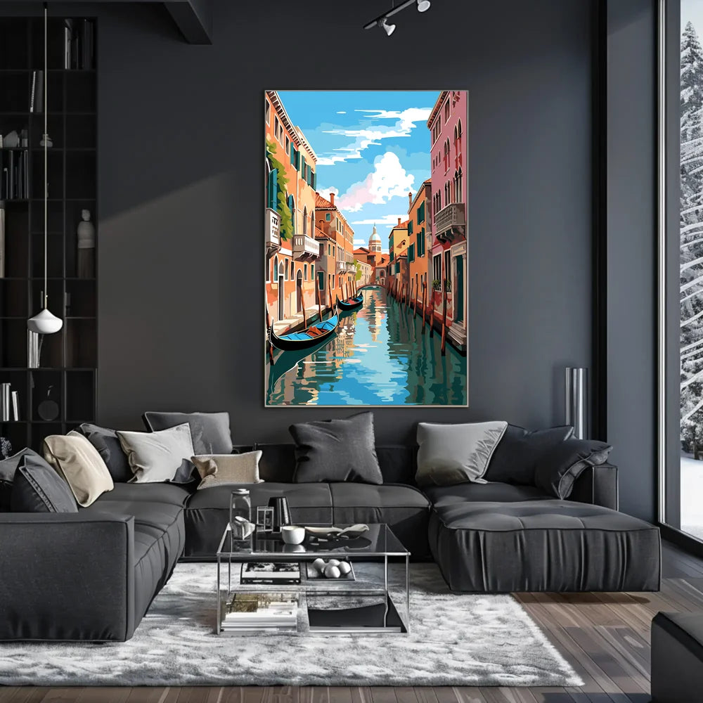 Venice Canal Scene Vibrant Modern Art Poster