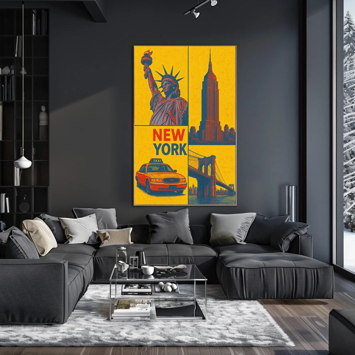 New York City Landmarks Cityscape Poster Retro Wall Art