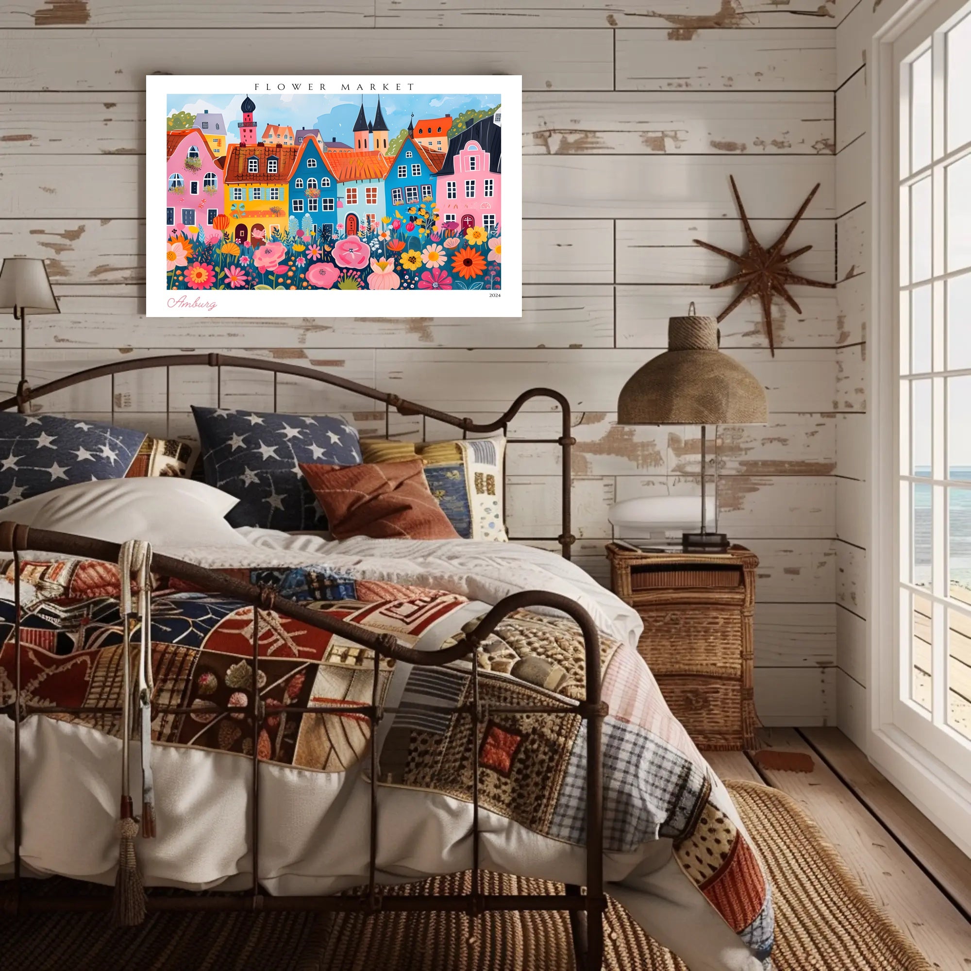 Colorful Flower Market Scene Poster PosterGoat