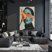 Surreal Blue Portrait with Orange Calla Lily Art Poster PosterGoat