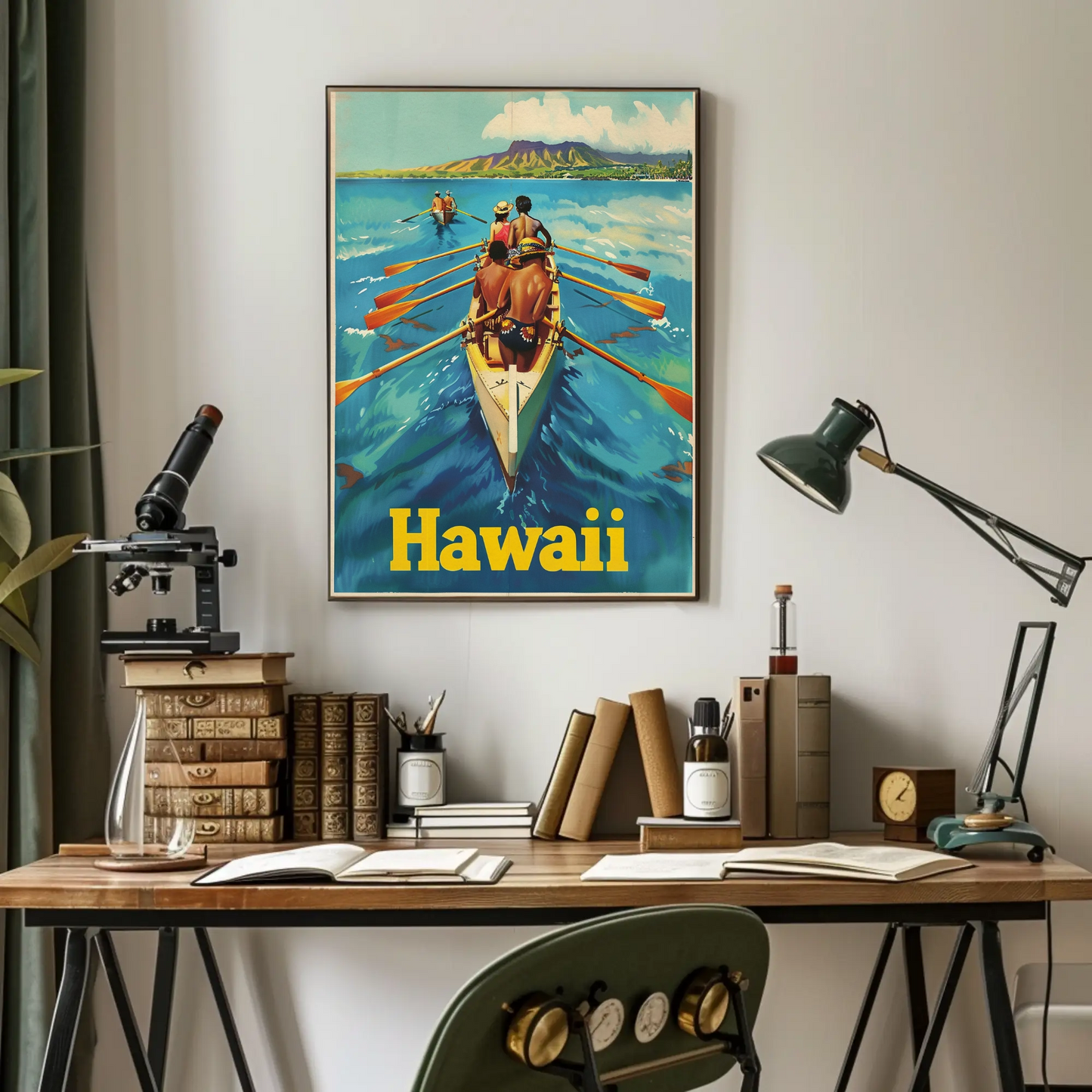 Vintage Travel Poster - Hawaii Rowing Canoe