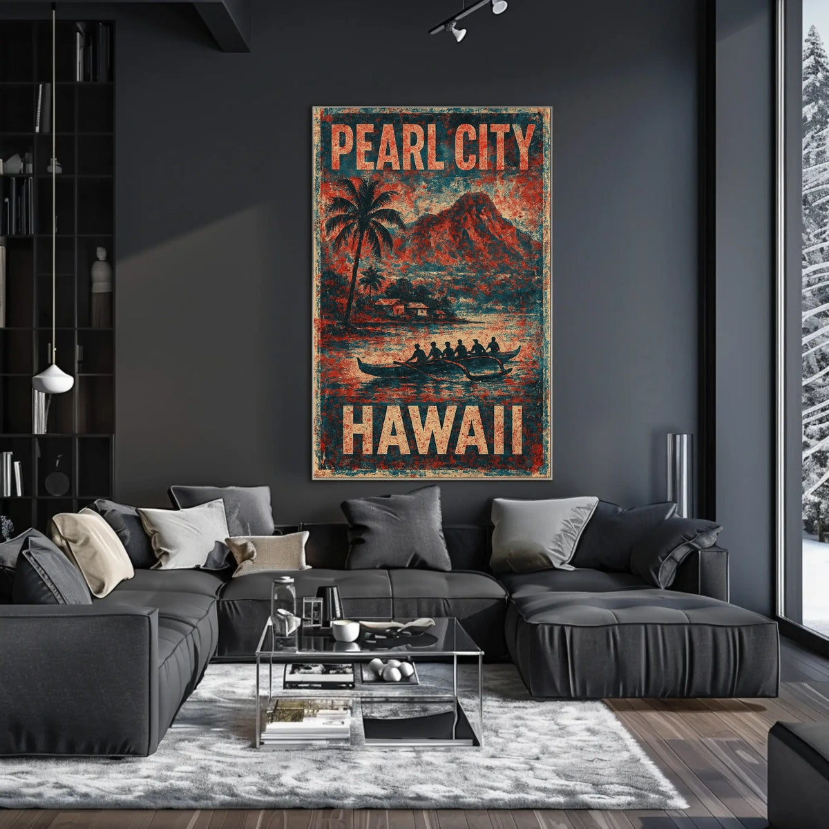 Pearl City Hawaii Nostalgic Cultural Heritage Travel Landscape Watercolor Vintage Retro Poster