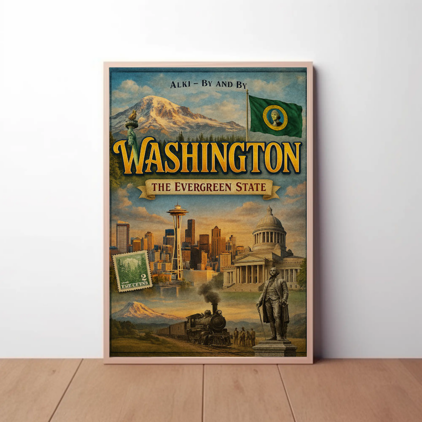 Washington DC White House Capitol Vintage Illustration Travel Poster