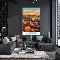 Stylized Sunset Badlands National Park Landscape Poster
