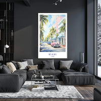 Miami Vintage Cars Street Scene Travel Poster PosterGoat