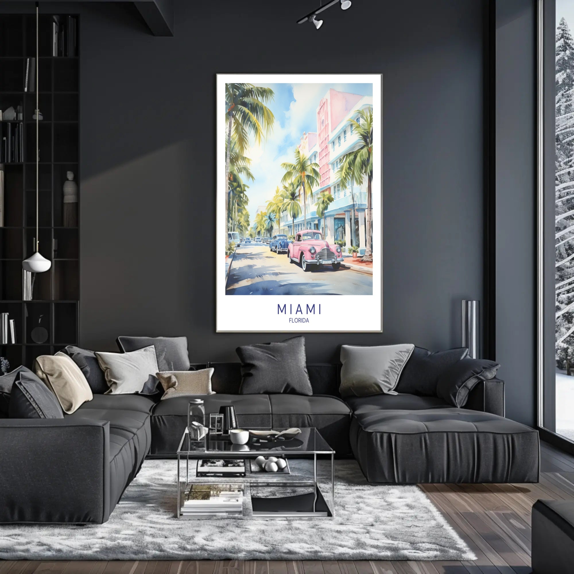 Miami Vintage Cars Street Scene Travel Poster PosterGoat