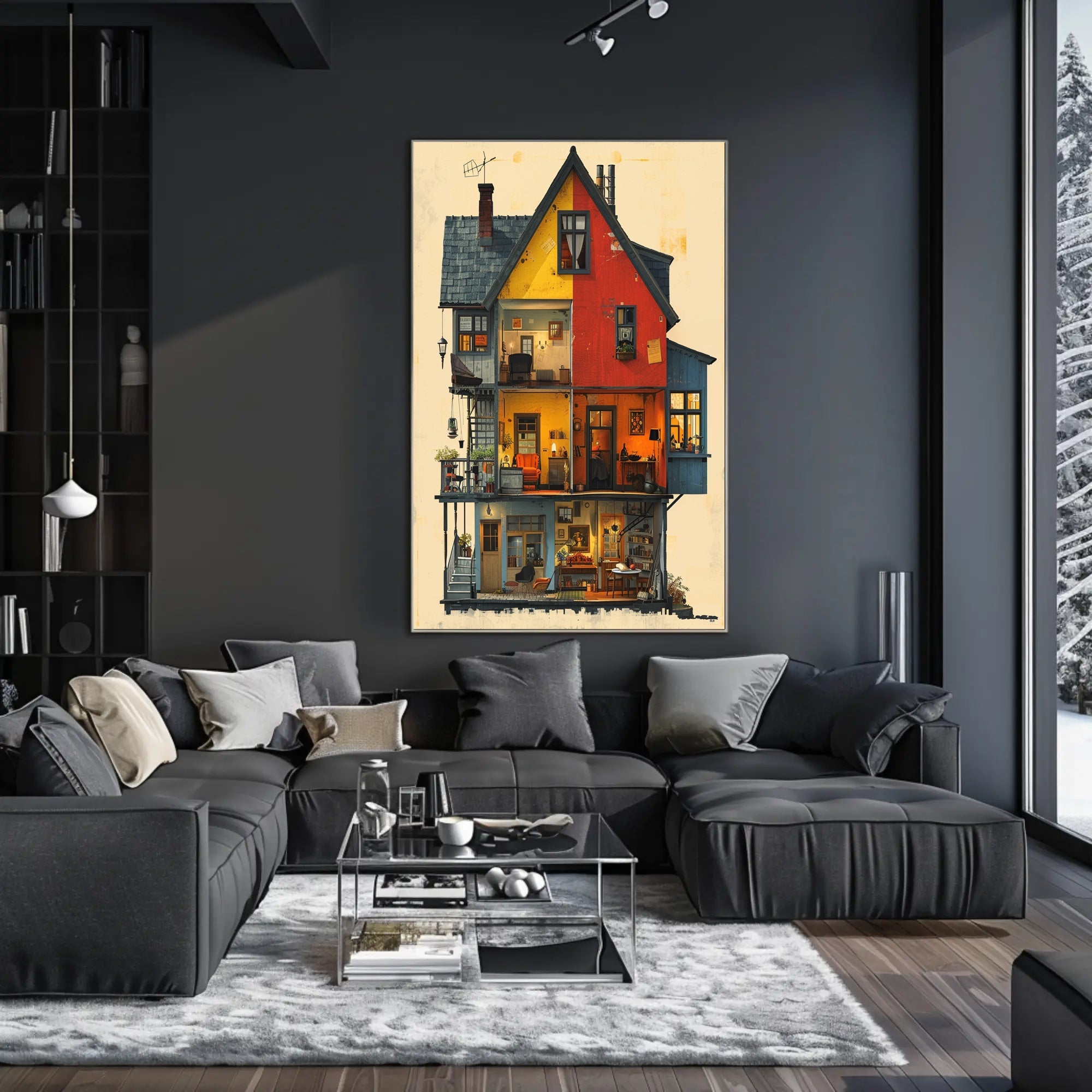 Whimsical Vintage House Cross-Section Art Poster PosterGoat