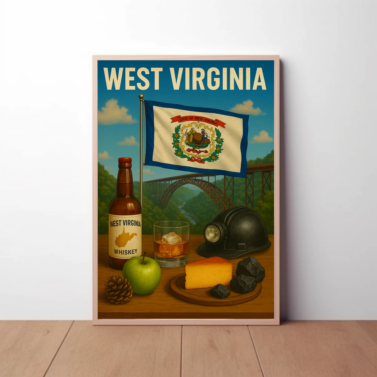 West Virginia Coal Whiskey Cheese Apple Bridge Travel Poster
