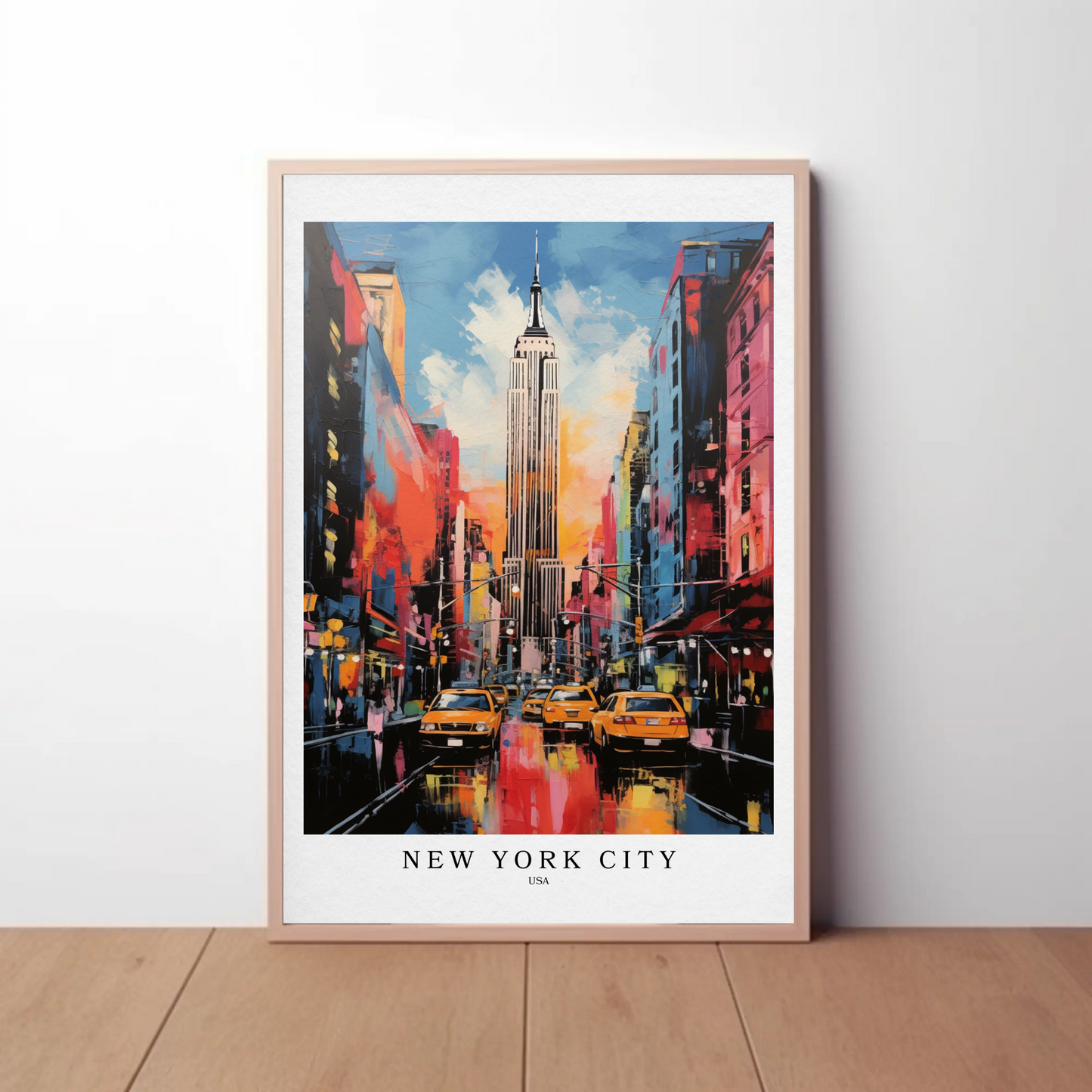 New York City Empire State Colorful Skyline Travel Poster