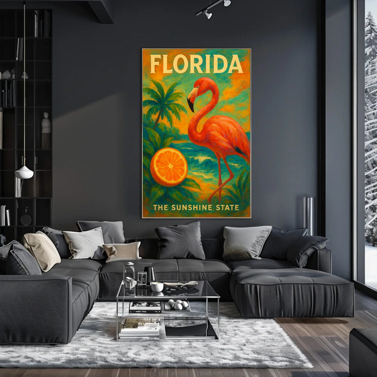 Florida Poster Sunshine State Flamingo Beach Wall Decor