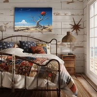 Surreal Desert Landscape with Red Sphere Artistic Poster